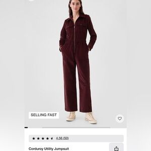 NWT GAP Corduroy Utility Jumpsuit Noir Red Size 10